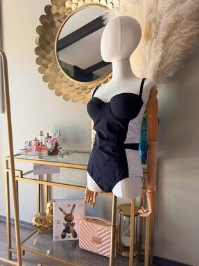 Tory Burch Black and White Bustier One-Piece Swimsuit